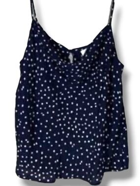 Elodie Women’s Navy Blue Polka Dot Camisole Cowl Drape Neck Dressy Top